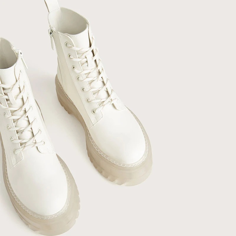 

2021 Autumn/Winter White Ankle Boots Women Round Toe Transparent Chunky Heel Platform Boots Women INS Motorcycle Boots Mujer