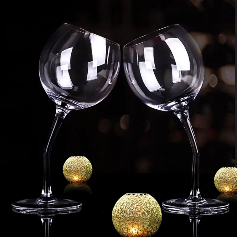 Modern Design Factory Price Curved Stem Slanted Crystal Red Wine Glass