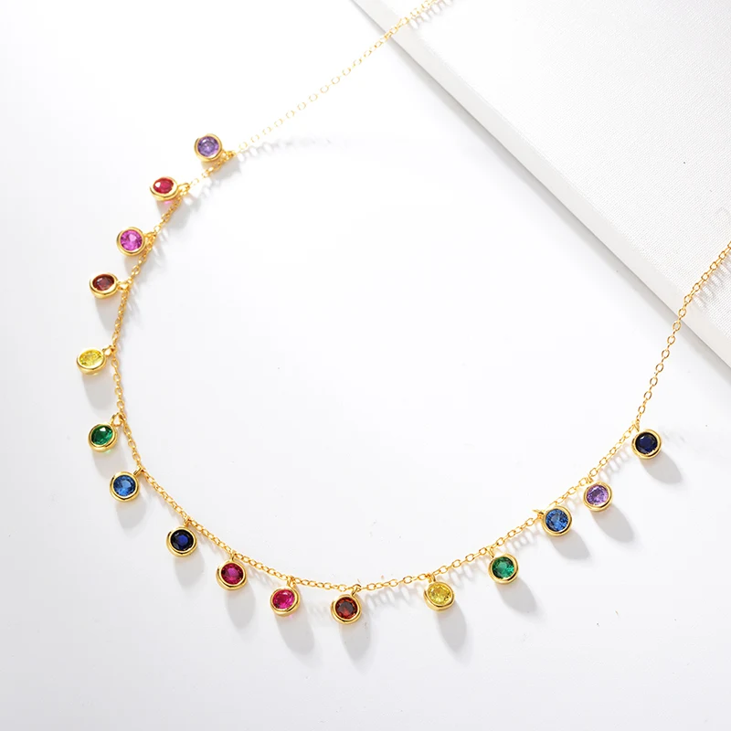 

RINNTIN EQN27 925 Sterling Silver Rainbow Cubic Zironia multi-color pendant Chain Necklace Women