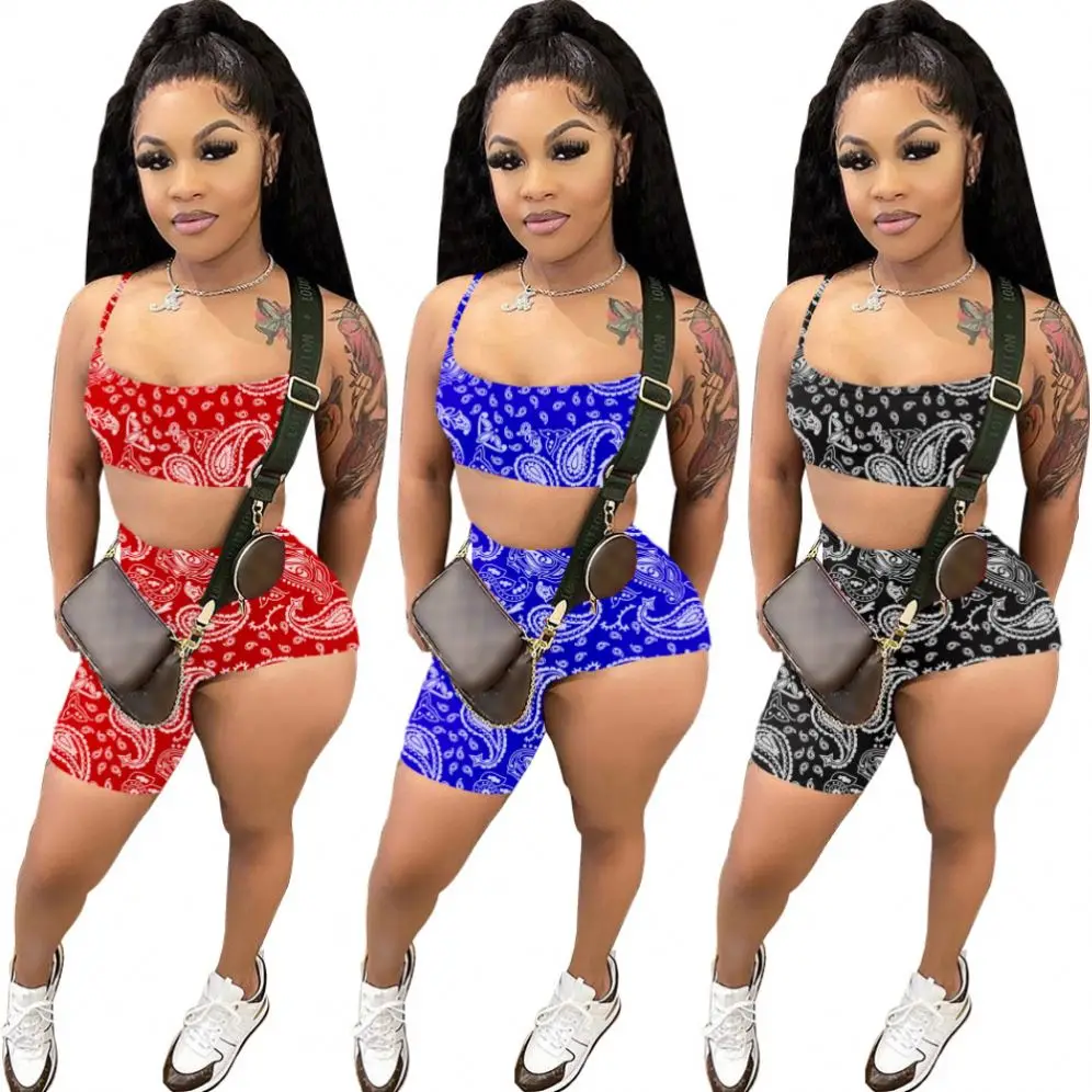 

MOEN Hot Sale Paisley Printed Rank Top Shorts Summer 2 Piece Matching Set Women Suits Set For Women
