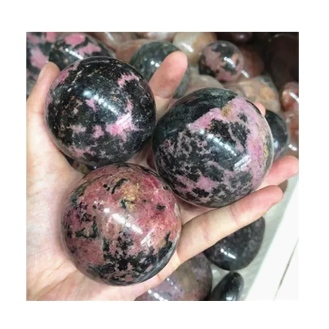 

Wholesale natural polished quartz healing stones pink black color crystal sphere ball rhodonite ball