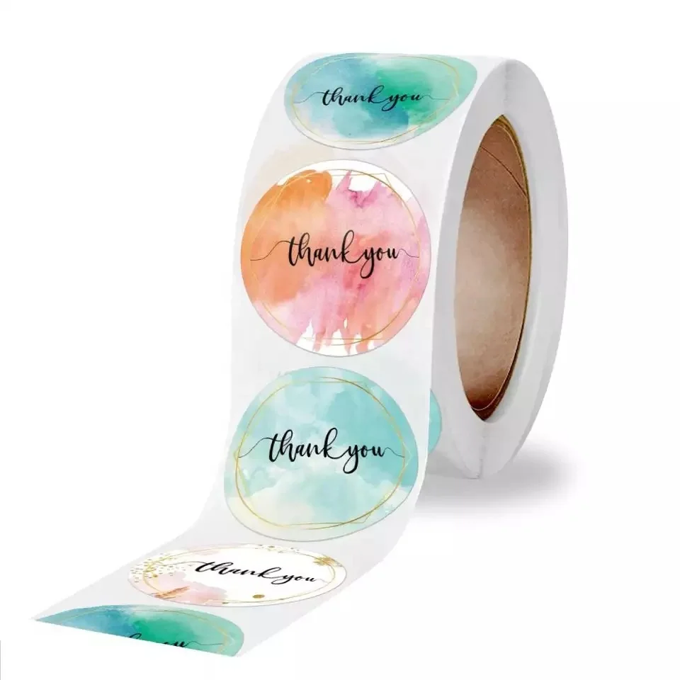 

Party Thank You Stickers Elegant 4 Watercolor Designs 500 Labels for Small Business Floral Designers Artist Shipping Sticker, Picture