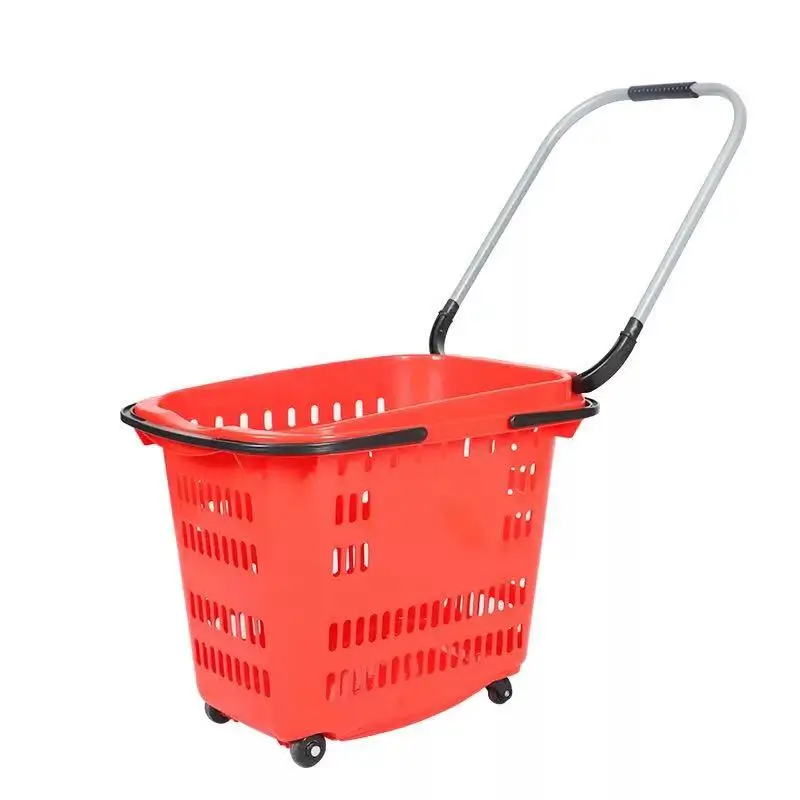 Hot Sale New Style Plastic Material With Wheel Shopping Plastic Basket
