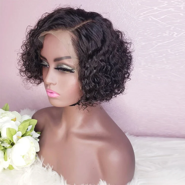 

Short Pixie Cut Wig Virgin Human Hair Wig Short Water Curly Human Hair 4*4 Lace closure Wig