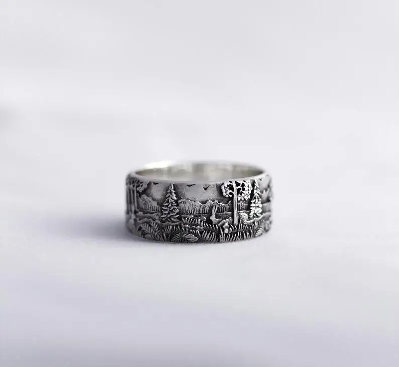 

Fashion Jewelry Viking Age KYRA01064 Retro Rings Punk Scenery shape Ring for women man, Silver