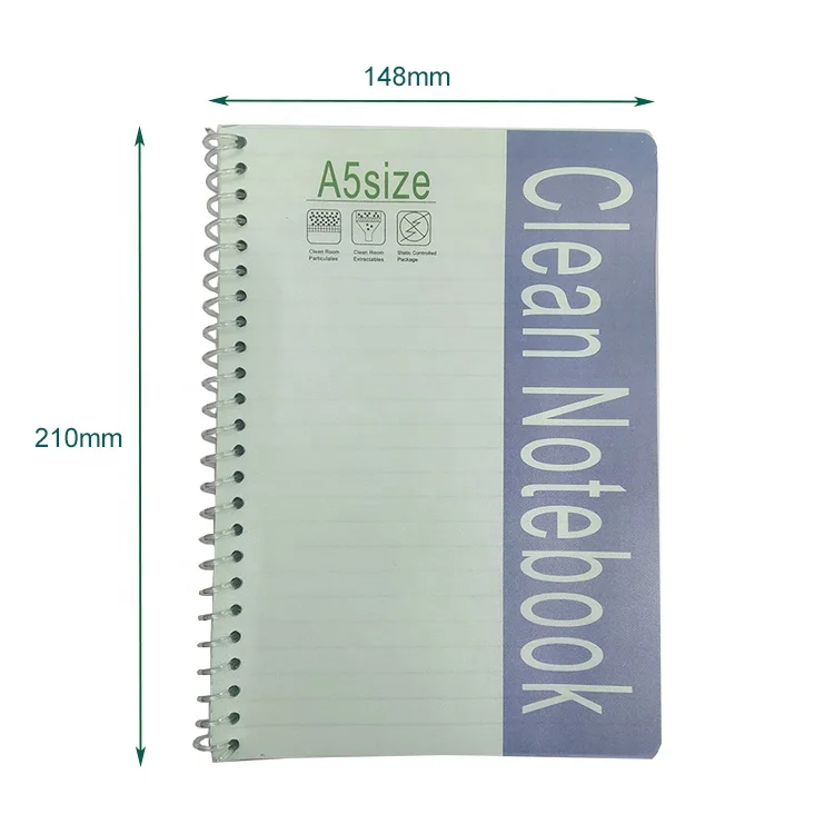 

Industrial Use Lint Free 50Pages Eco Friendly Spiral Custom Printed Logo A5 Cleanroom Notebook