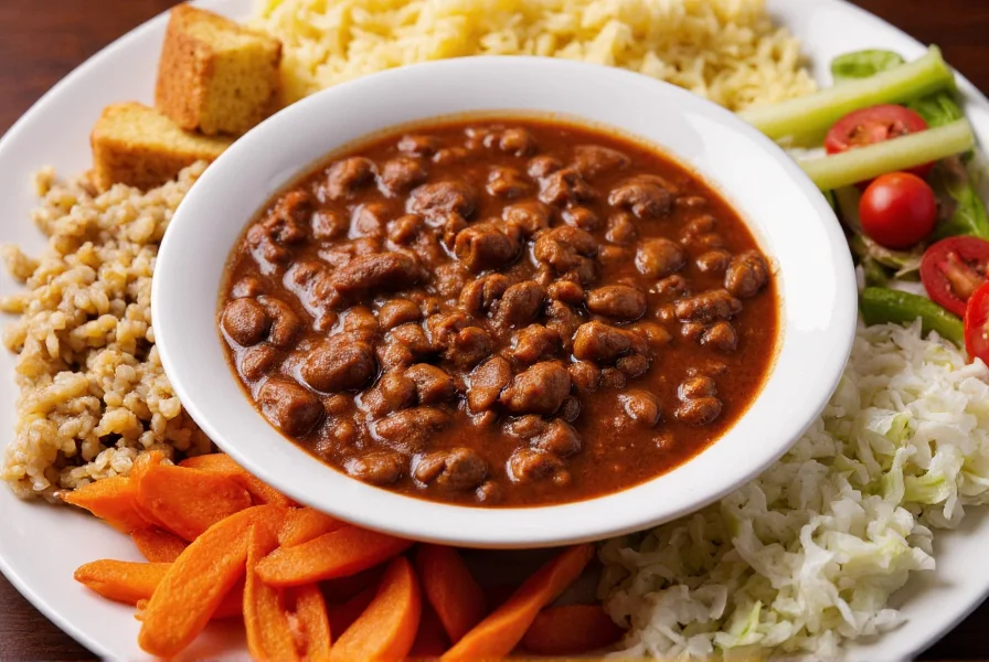Assortment of traditional side dishes with chili including cornbread, rice, and coleslaw arranged around a bowl of hearty beef chili