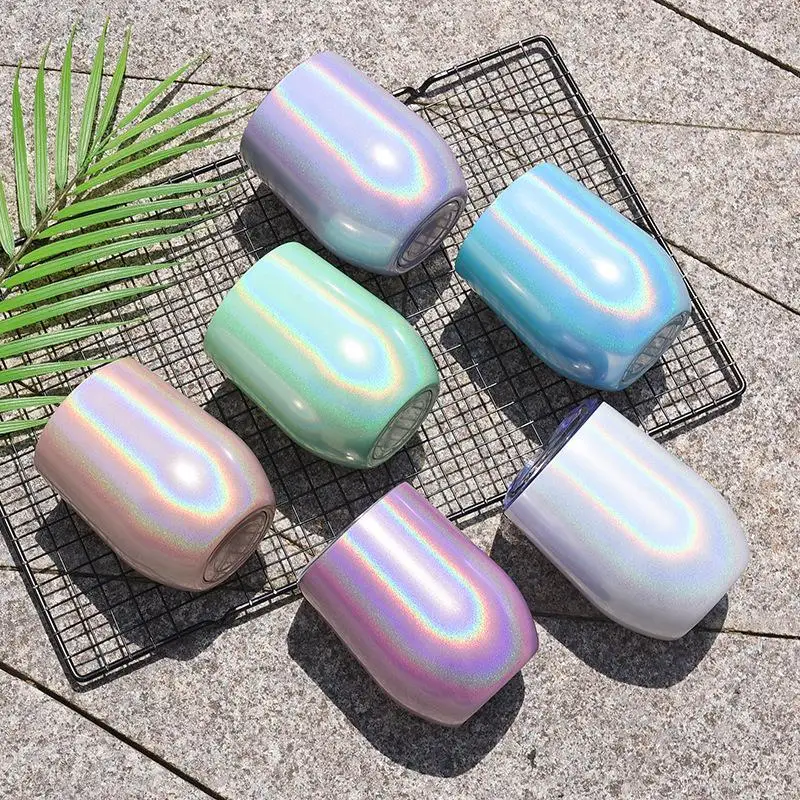 

340ml 12oz Egg Tumbler shape wine double wall vacuum insulated cup with lid 12oz stainless steel red wine tumbler mugs, 31 colors