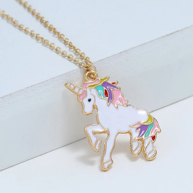 

new statement multi color unicorn pendant necklace for kids