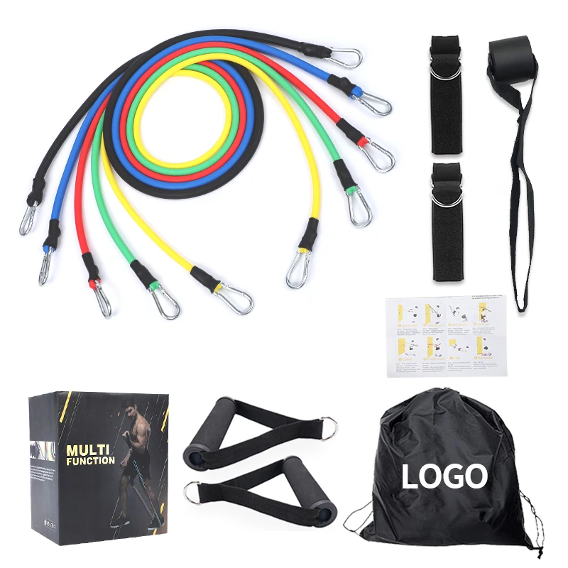 

11 Pcs Resistance Bands Set Black Rubber Latex 11 Piece Resistance Bands Set Adjustable Resistance Bands, 5 colors/ customized