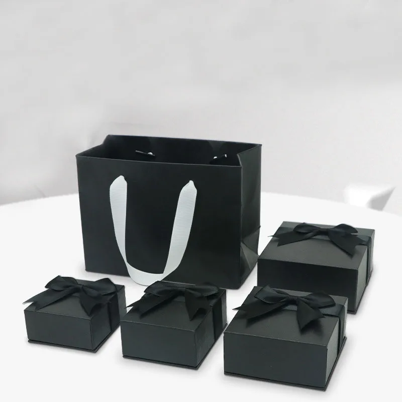 

Custom Multicolor Ring Pendant Necklace Set Box with Bowknot Jewelry Box, Same as pictures or customized