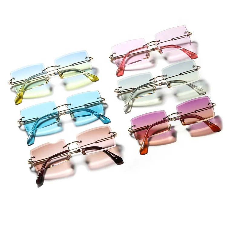 

DOISYER Custom logo printed branded lenses adult sun glasses rectangle women vintage rimless sunglasses, C1,c2,c3,c4,c5,c6,c7,c8