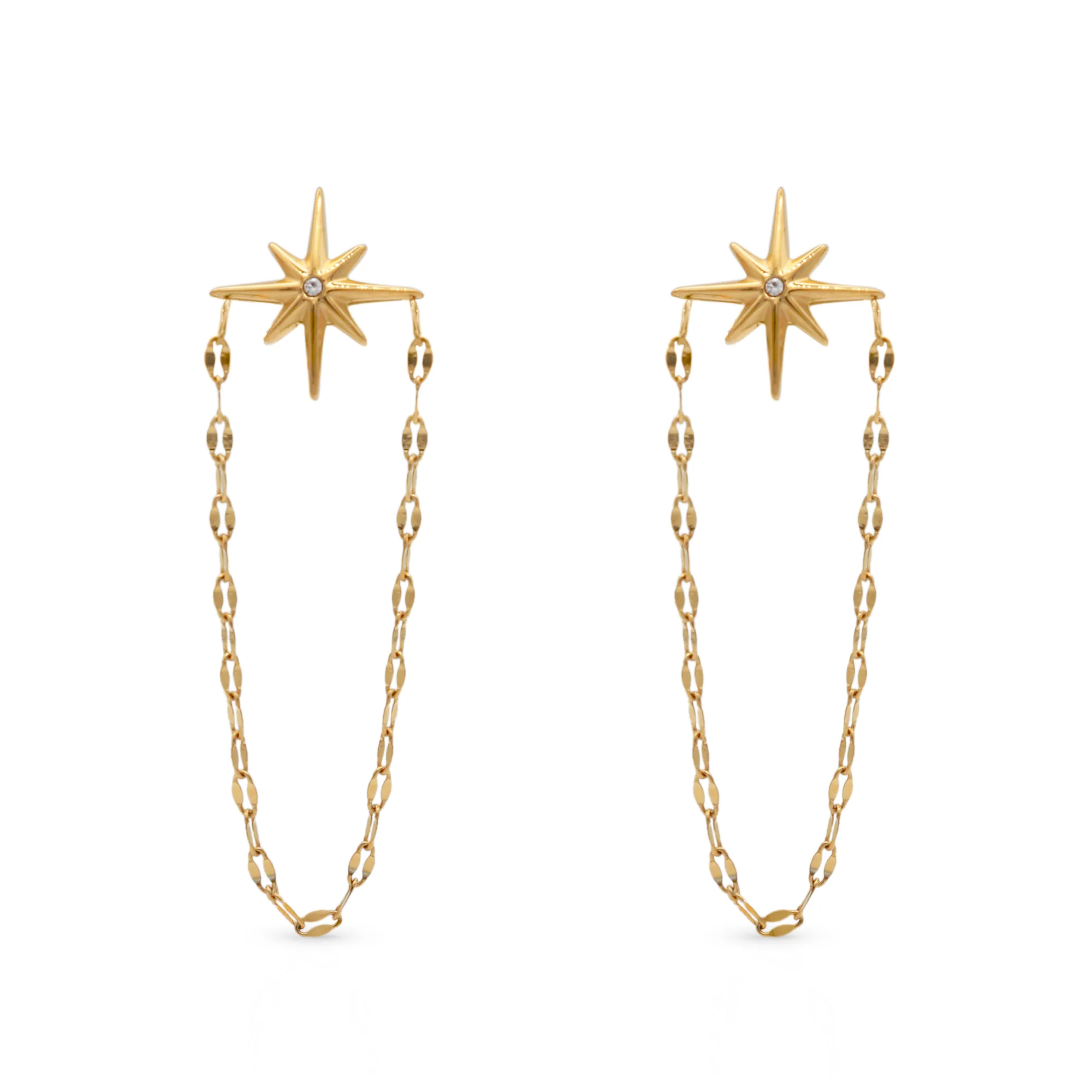 

Chris April fashion jewelry in stock 316L stainless steel PVD gold plated chain linked zircon star stud earrings