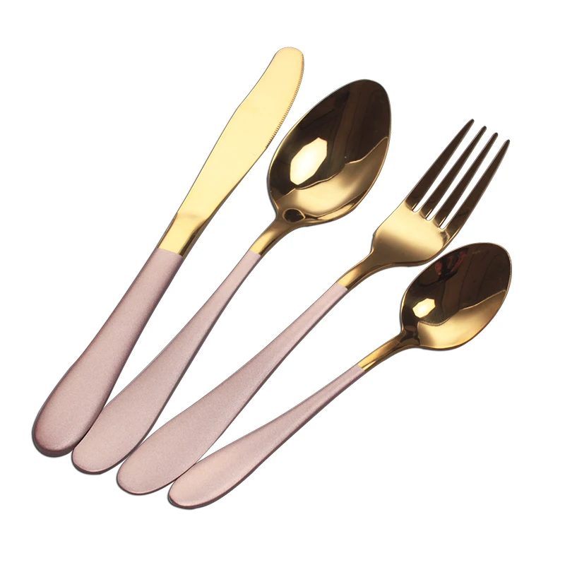 

New Gold Wedding Silverware Flatware Set Stainless Steel Knife Spoon Fork 4pcs Cutlery Set, Silver,gold+pink, gold+red, gold+green