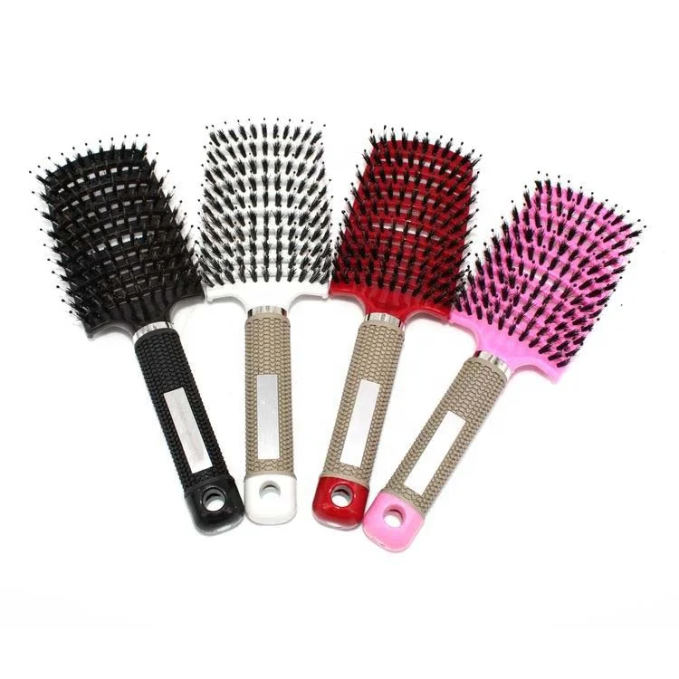 salon beauty plastic detangling hair brush curved boar bristle brushes for extension