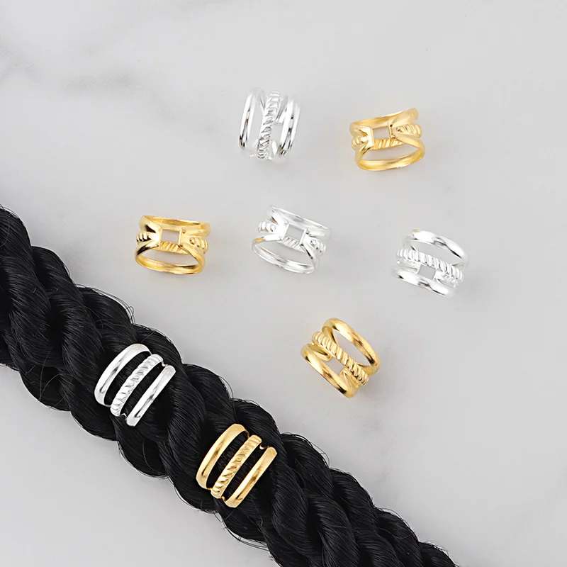

3 Circles Viking Loc Jewelry Metal Clip Cuff Ring Dreadlock Hair Beads For Braids, Rose gold /silver