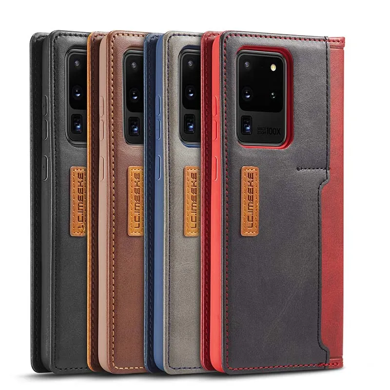 

For iPhone 12 Phone Case Flip PU Leather Wallet Mobile Phone Case For Samsung S20 Ultra, Black,dark brown,blue,red
