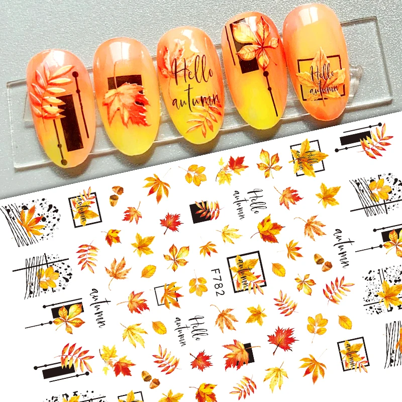 

F780-785 New Arrival Fall Autumn Maple Leaves Sticker Manicure Leaves Nail Stickers for Nail Decoration, Colorful