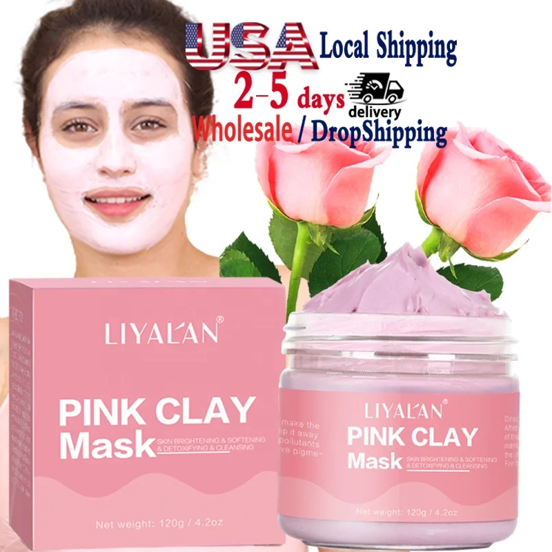 

Private label Skin Care Facial Rose Mud Mask Brighten Smooth Porefining Bentonite Facial Pink Clay Mask