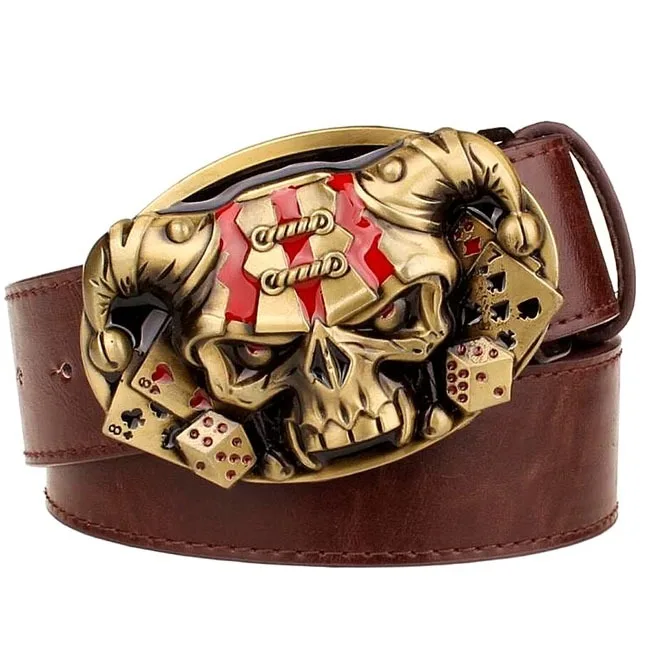 
whole sale rate customized Punk Rock Skull Poker Card Metal Buckle Belt in high quality 