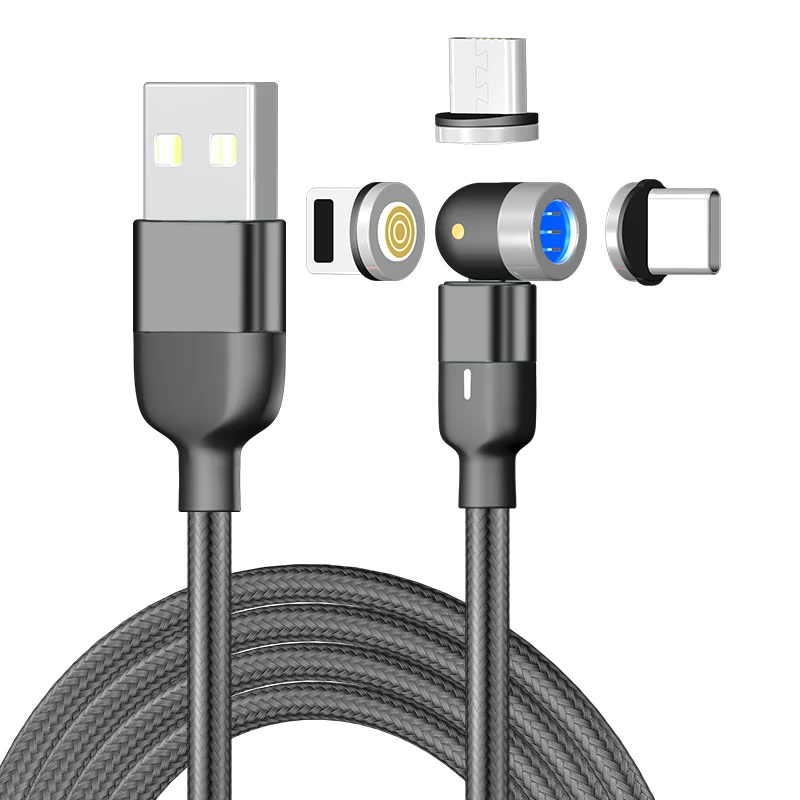 

Magnetic USB Data Cable Type C Micro Charge Cable for iPhone 13 12 Pro Max Fast Charging USB Cord 540 degree Rotation Black