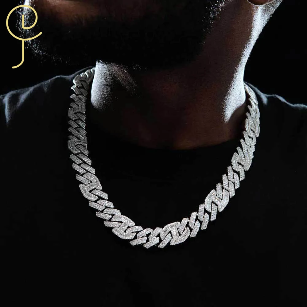 

15mm Men CZ Cubic Zirconia Flip Button Hip Hop Jewelry Shiny Iced Out Two Tone Prong Rhombus Cuban Link Chain Necklace