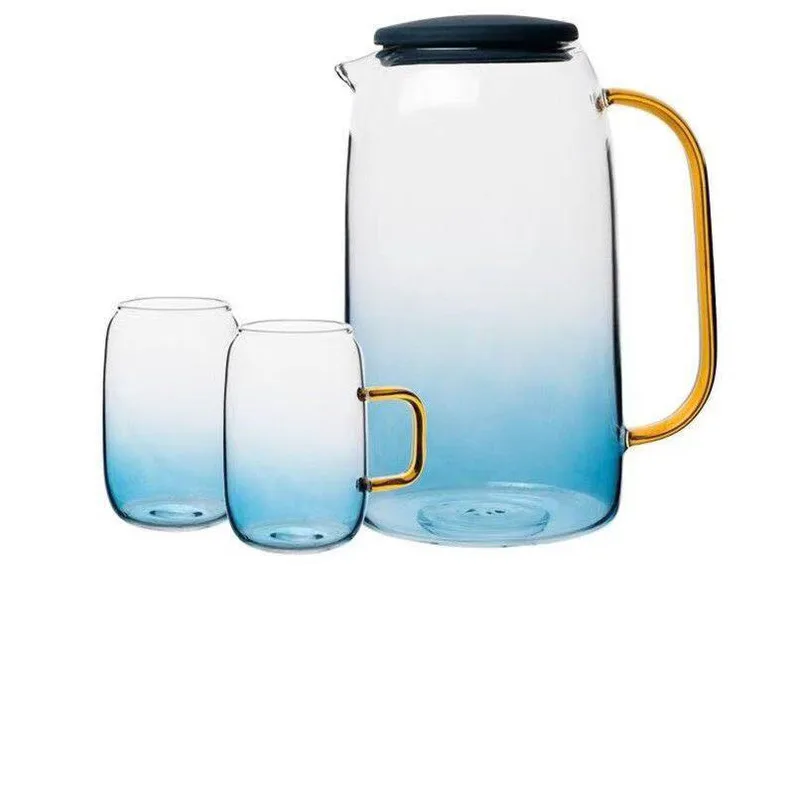 

2020 New Style High Borosilicate Graduated Blue Cold Water Carafe with Two Cups Set