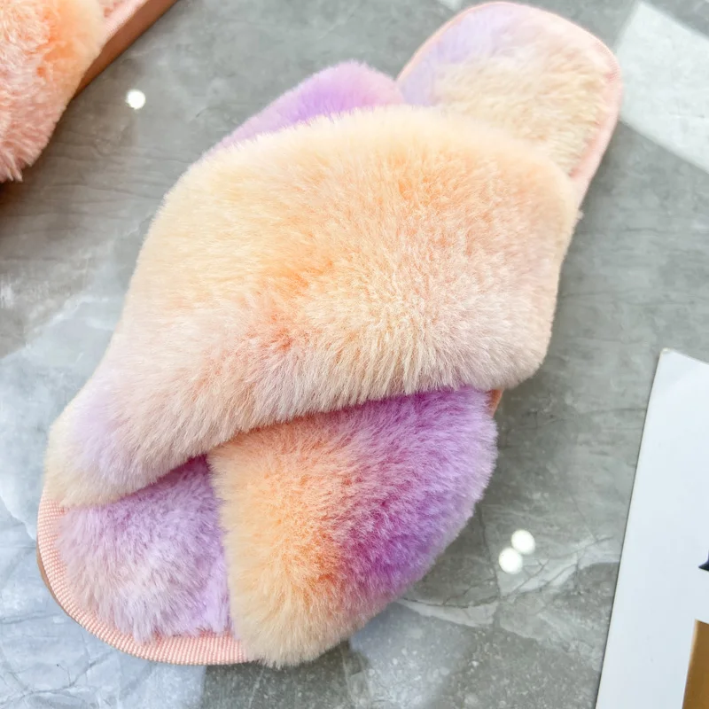 

new winter fur slippers custom women plush shoes and slipper wholesale