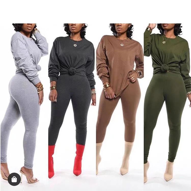 

Two piece set women clothing custom lounge wear 2 piece lounge set women cotton blank sweat suits