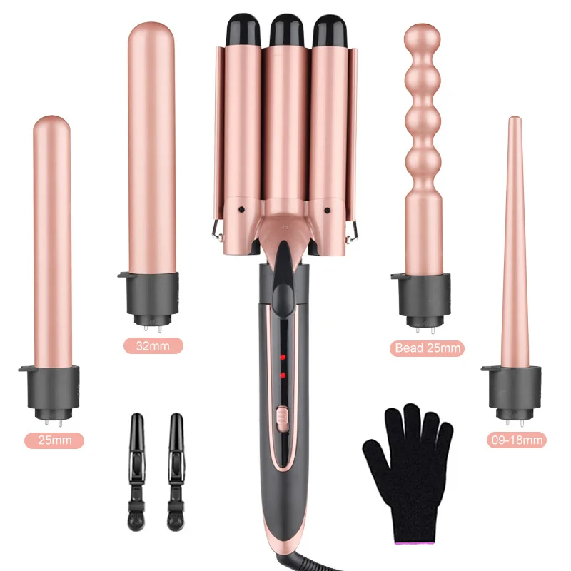 

Supplier Wholesale 3 Barrel Curling Iron 5 In 1 Cordless Curling Irons LED Temperature Mini Hair Iron Hair Curler