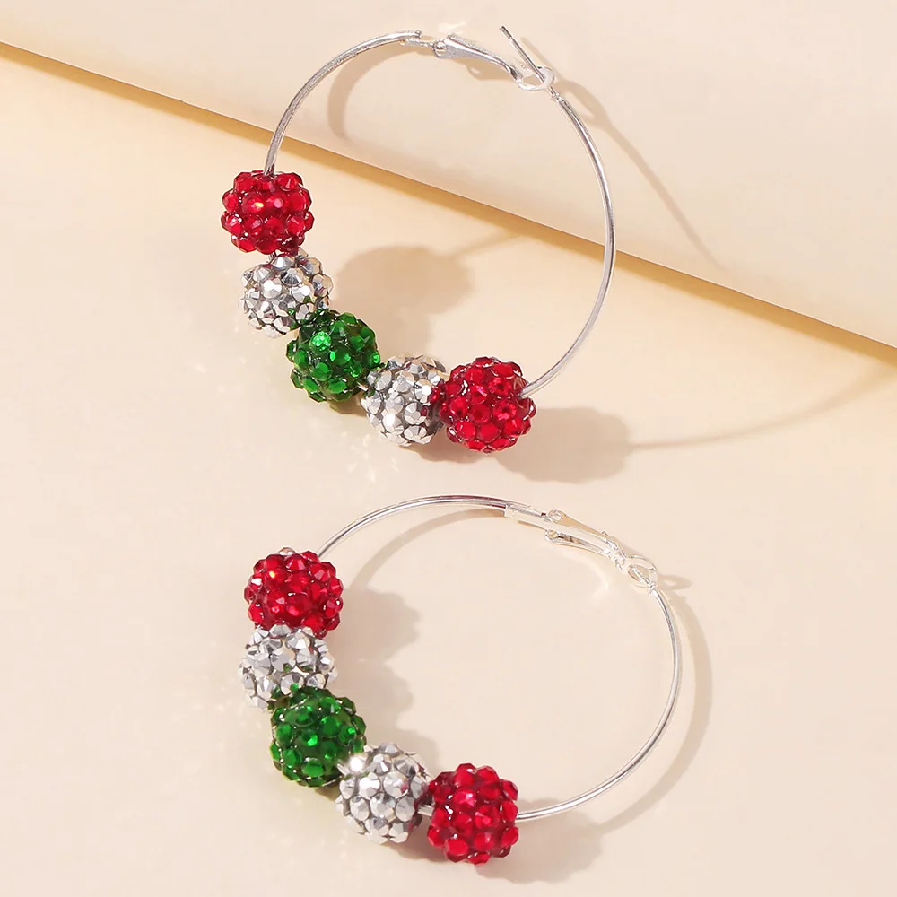 

Christmas decorations Fancy Hoop Earrings Red Crystal Ear Ring Large Bell Hoops Earrings For Christmas