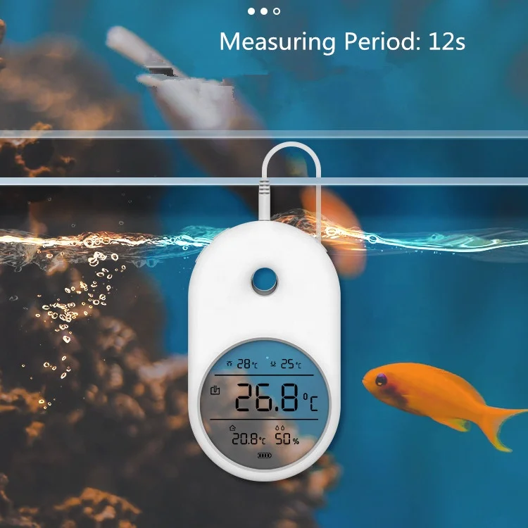 

2021 NEW Aquarium accessory T1 Fish tank thermometer LCD Digital Aquarium Thermometer for water/indoor /humidity temperature, White