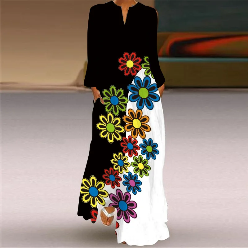 

New Arrival 2021 Summer Flower Butterfly Print Large Women's Dress Plus Size Dress