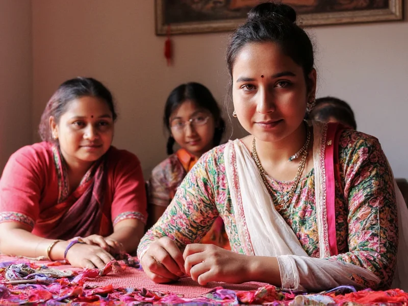 Diya Kumari teaching traditional embroidery techniques to rural women