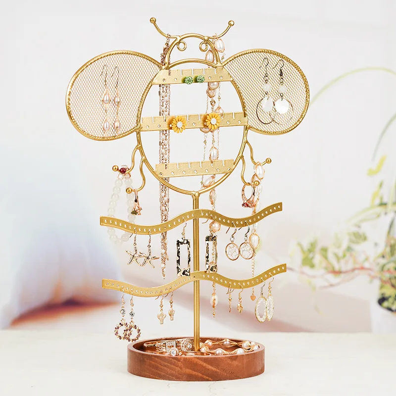 

Fashion Golden Metal Jewelry Holder Display Rack Stand Necklace Earrings T Bar Display Jewelry Storage Rack Hanger