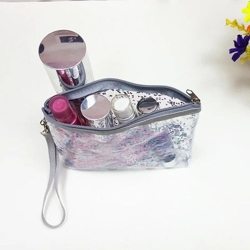 
Fashion glitter sequins colorful double-sided transparent PVC cosmetic bag 