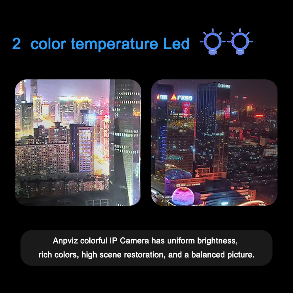 Anpviz  5MP Super full color night vision Bullt  IP Camera  2pcs 3000K color temperature Led  F1.0 starlight lens built-in Mic