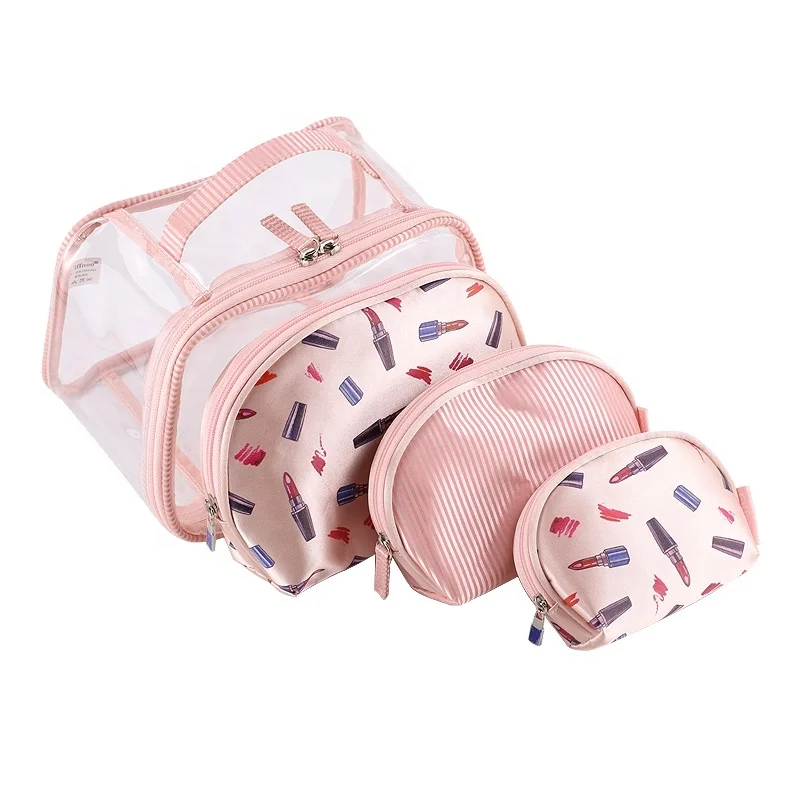 

4pcs set clear pvc pouch portable pink travel waterproof large travel set cosmetic bag, Picture shows