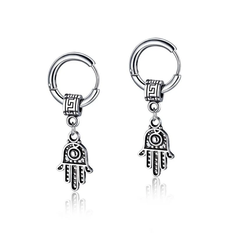 

2021 Sailing Jewelry Classic Hoop Hand Of Fatima Earrings Stainless Steel Mens Hand Of Fatima Hoop Earrings