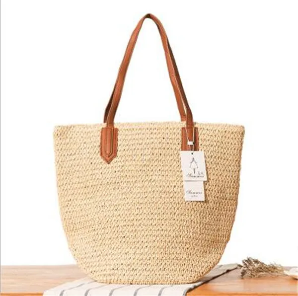 

Custom Logo Wholesale Bulk Moroccan Straw Bag Beach Straw Tote Bag With PU Handle