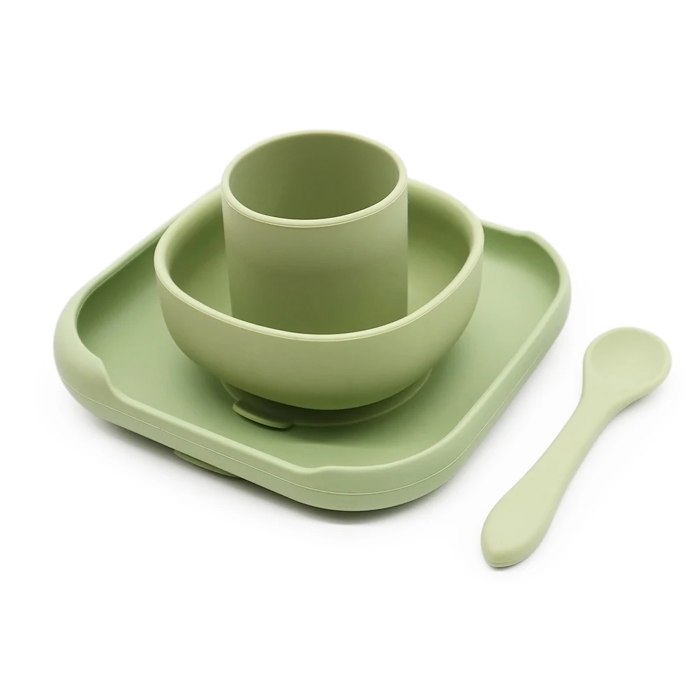 

Tableware Food Grade Feeding Bowl With Spoon Suction Silicone Baby Plates Sets, 13 colors