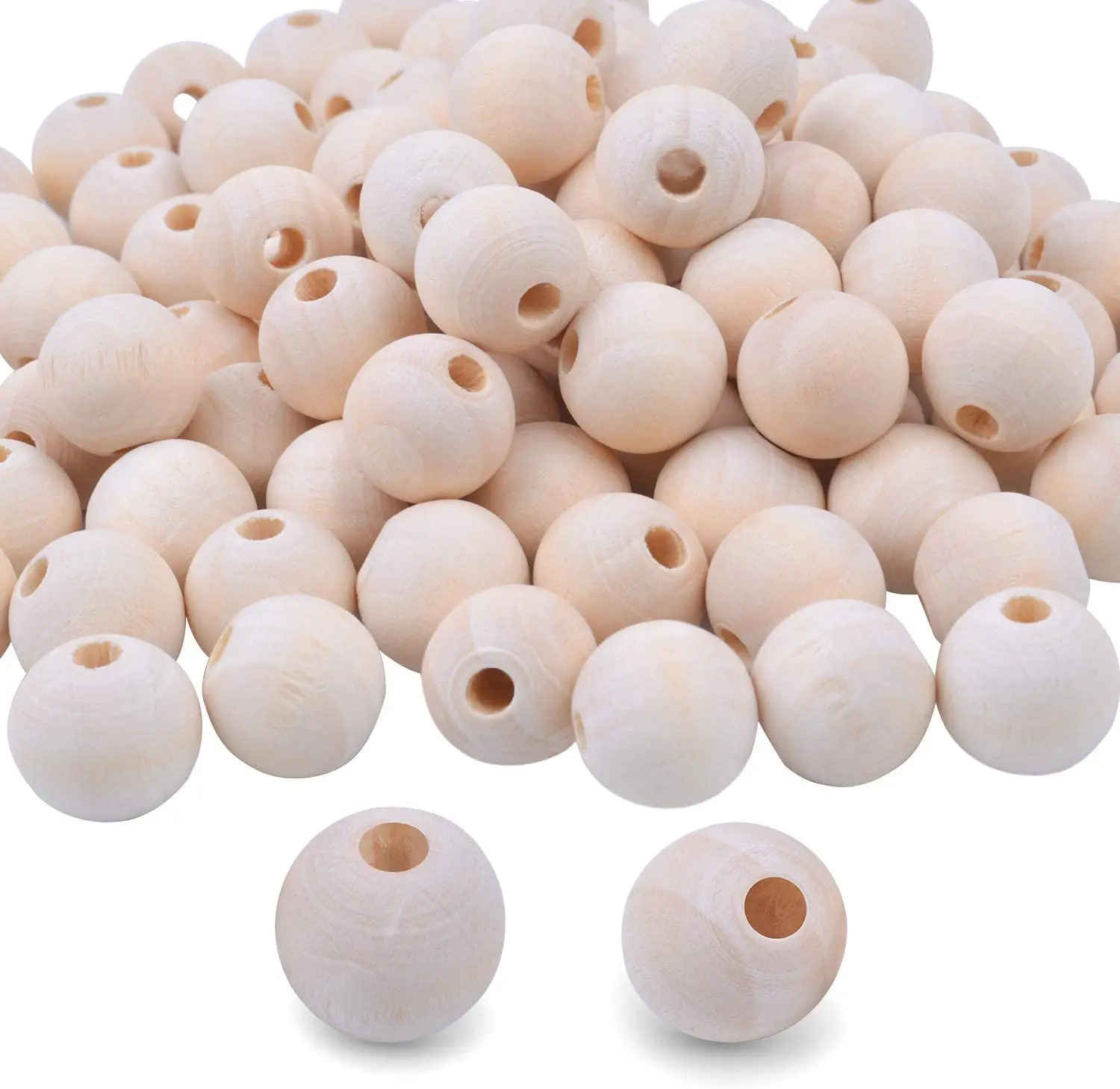 

Natural Unfinished Wood Loose Beads Wooden Beads with Hole for DIY Projects, Natural color
