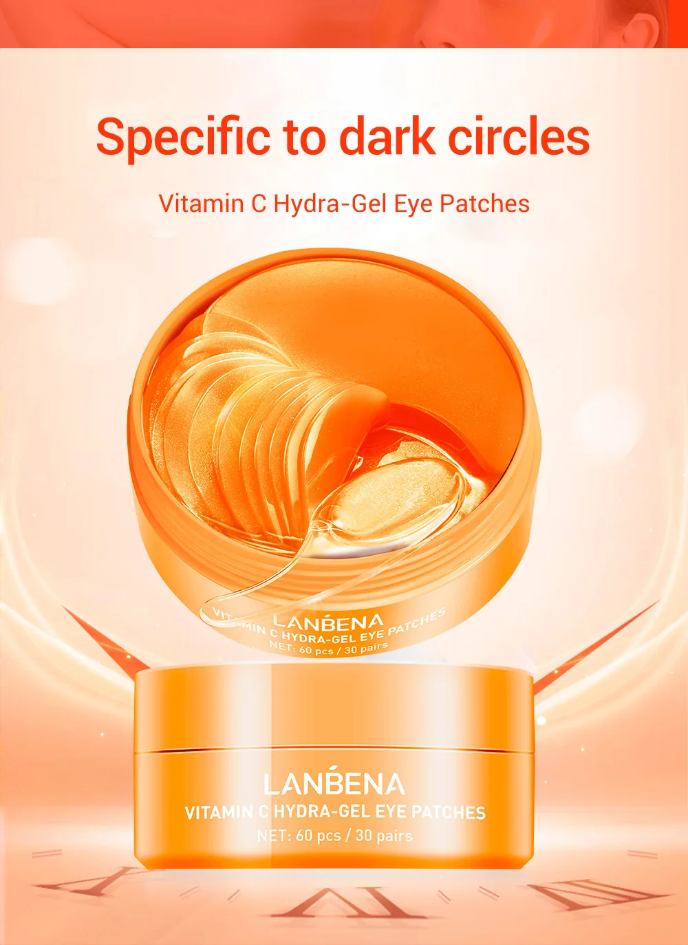 Lanbena Wholesale Vitamin C Moisturizing Whitening Remove Dark Circles Hydrogel Eye Patches