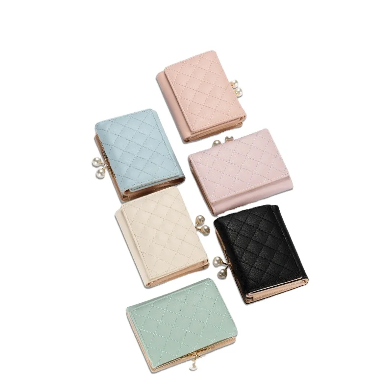 

OEM 2021 customised new collection pearl hasp women pu leather wallet all-much small purse casual card holder, Customized