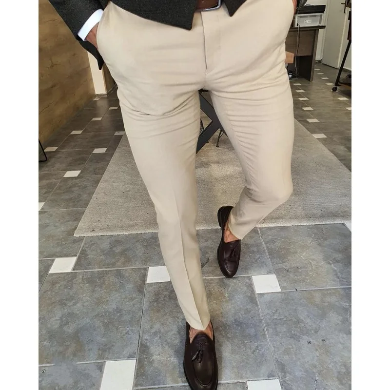

One Piece Pant Latest Fashion Men Slim Fit Pants Beige Navy Grey Formal Pant Men suit Trousers Design Smoking Trousers, Customized
