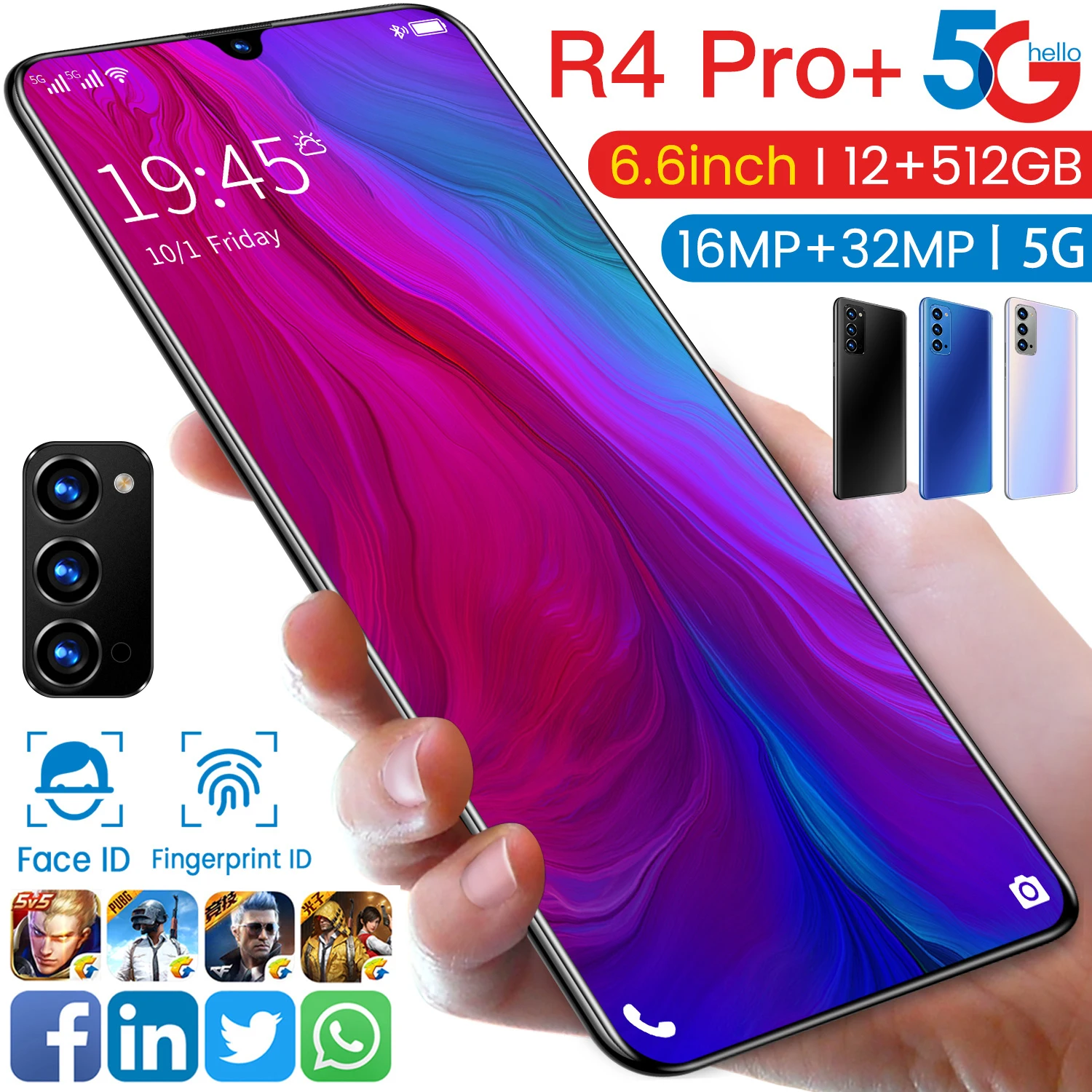 

Hot sell R4 Pro 6.6 inch Android 10.0 Smartphone Face/Fingerprint Unlock 12gb 512GB mt6875 Octa Core Dual Smart Phone