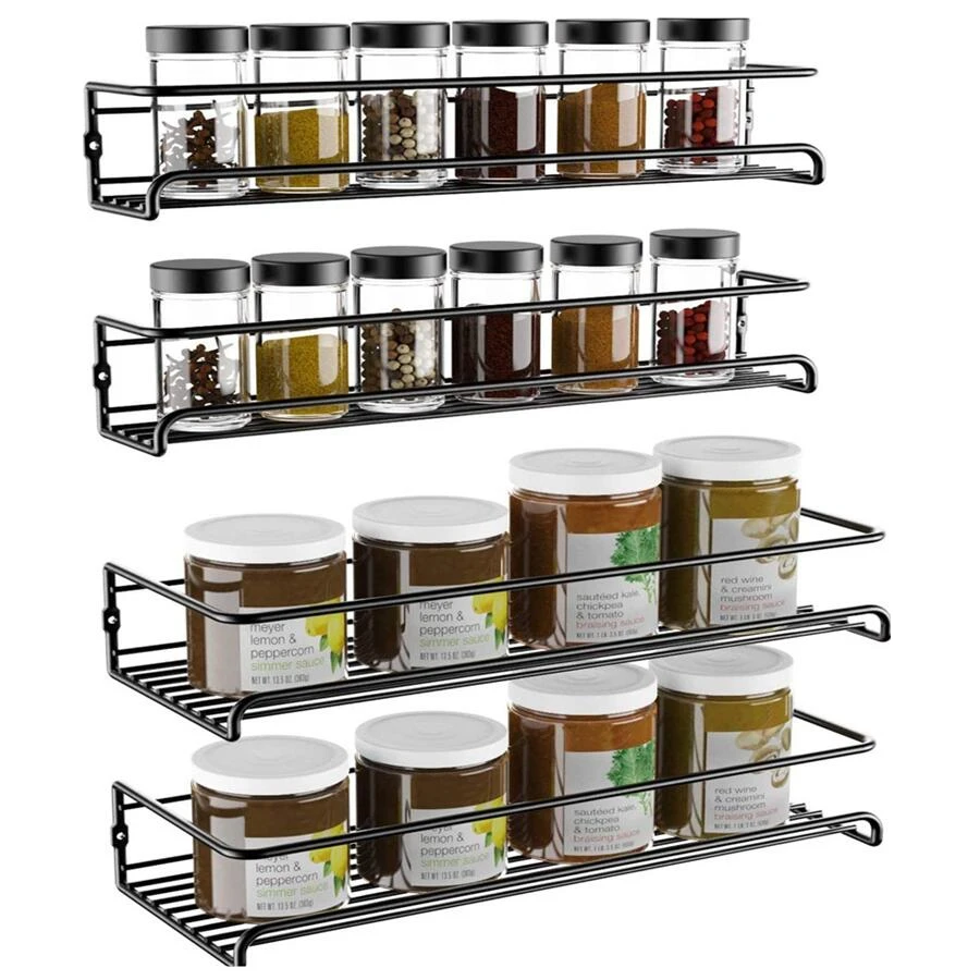 

Amazon Hot Sale Kitchen Storage Shelf Cabinet Door Metal Wall Mounted Seasoning Organizer Hanging Holder Spice Jar Rack, As picture or customized