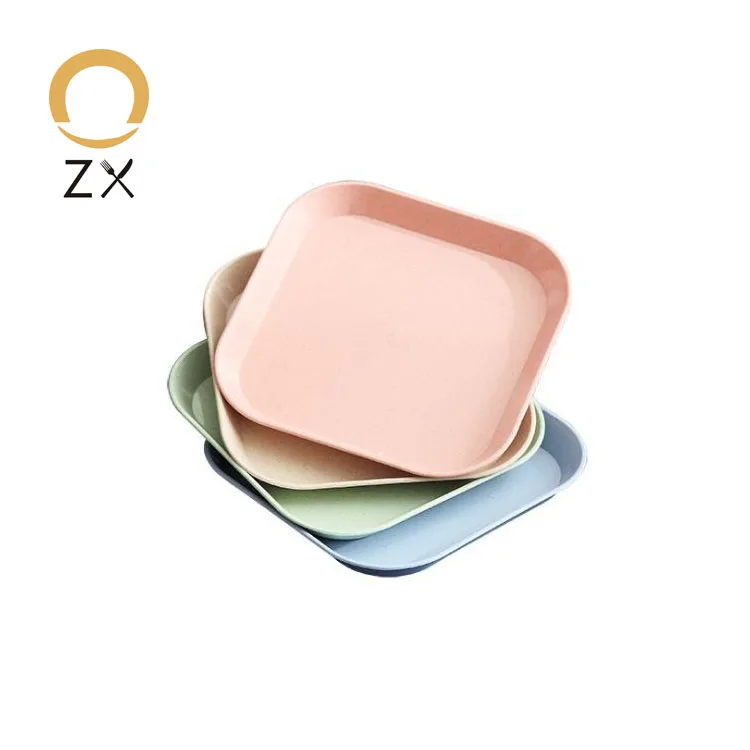 

Custom Wholesale Biodegradable baby 15cm  wheat straw plates plastic square dinner plate set, Wheat,blue,pink,green