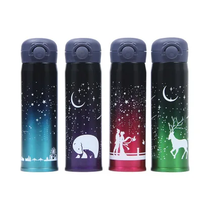 

Custom Bouncing Cover Gradient Color Starry Night Luminous Stainless Steel Tumbler, Blue/red/green/purple