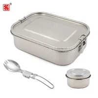 

BPA Free Eco - friendly Rectangle 304 stainless steel lunch box leakproof bento snack box 1400 ml with sauce container & spork